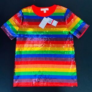 Michael Kors Rainbow Sequin Short Sleeve Tee